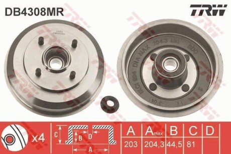 Тормозной барабан со ступичным подшипником в сборе TRW DB4308MR