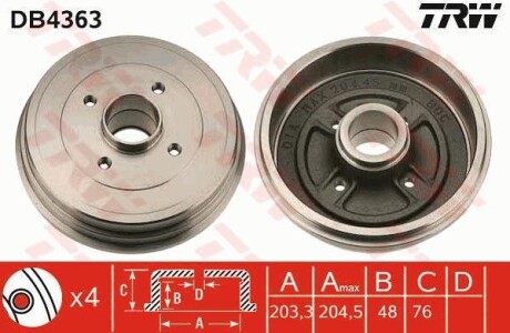 Тормозной барабан задний TRW DB4363