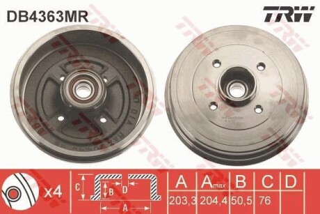 Тормозной барабан со ступичным подшипником в сборе TRW DB4363MR