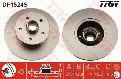 Тормозной диск передний невентилируемый TRW DF1524S