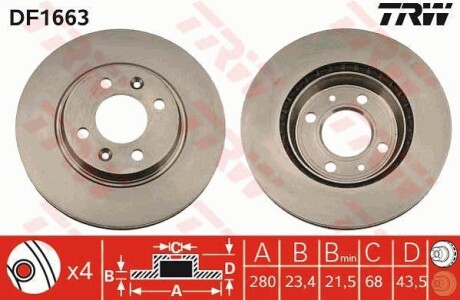 Тормозной диск передний вентилируемый TRW DF1663