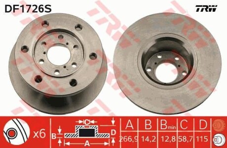 Тормозной диск передний невентилируемый TRW DF1726S