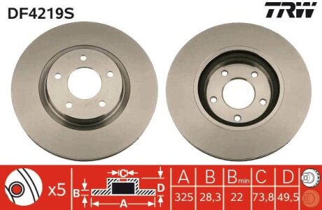 Тормозной диск передний вентилируемый TRW DF4219S