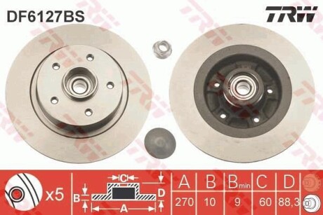 Тормозной диск задний невентилируемый TRW DF6127BS