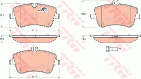 Тормозные колодки дисковые COTEC, комплект TRW GDB1514