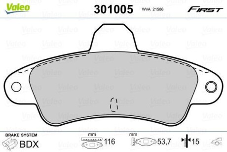 Тормозные колодки дисковые, комплект Valeo 301005