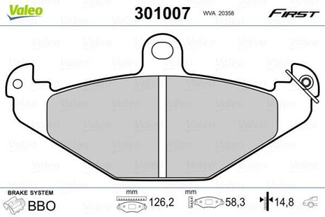 Тормозные колодки дисковые, комплект Valeo 301007