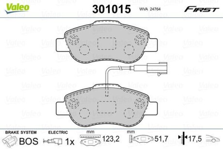 Тормозные колодки дисковые, комплект Valeo 301015