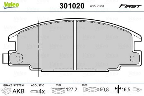 Тормозные колодки дисковые, комплект Valeo 301020