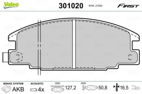 Тормозные колодки дисковые, комплект Valeo 301020