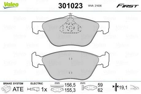 Тормозные колодки дисковые, комплект Valeo 301023