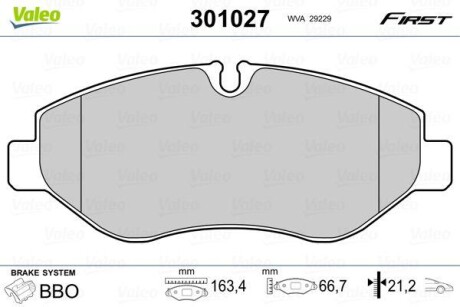 Тормозные колодки дисковые, комплект Valeo 301027