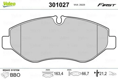 Тормозные колодки дисковые, комплект Valeo 301027