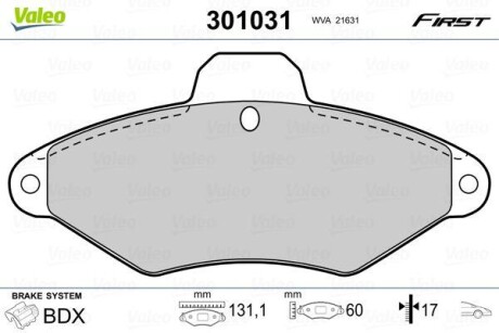 Тормозные колодки дисковые, комплект Valeo 301031