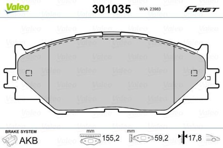 Тормозные колодки дисковые, комплект Valeo 301035