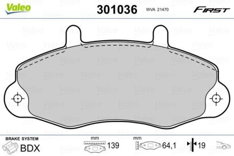 Тормозные колодки дисковые, комплект Valeo 301036