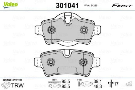 Тормозные колодки дисковые, комплект Valeo 301041