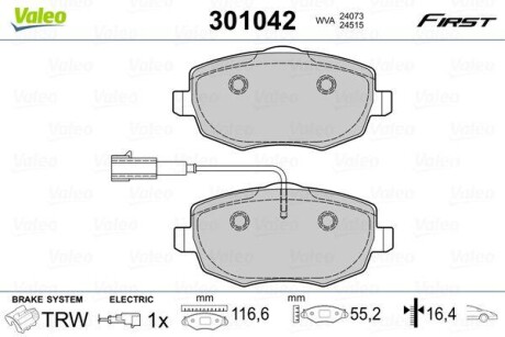 Тормозные колодки дисковые, комплект Valeo 301042