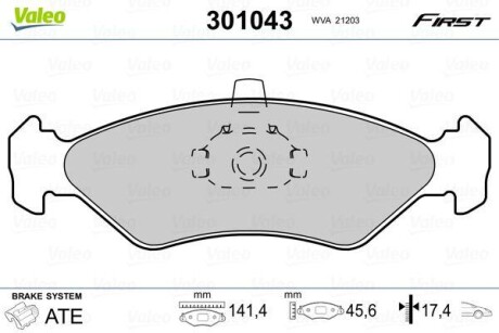 Тормозные колодки дисковые, комплект Valeo 301043