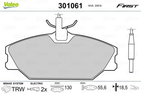 Тормозные колодки дисковые, комплект Valeo 301061