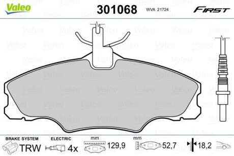 Тормозные колодки дисковые, комплект Valeo 301068