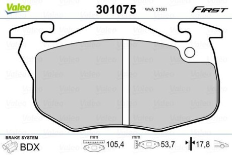 Тормозные колодки дисковые, комплект Valeo 301075