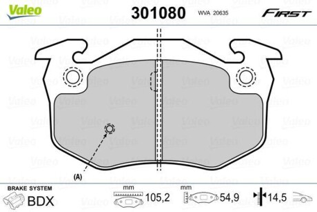 Тормозные колодки дисковые, комплект Valeo 301080