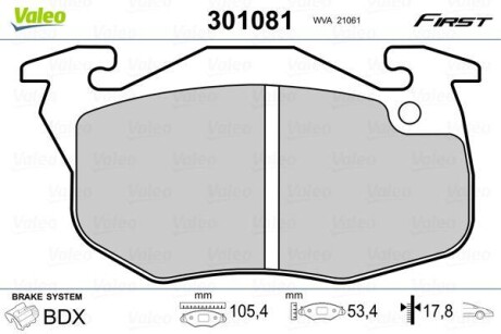 Тормозные колодки дисковые, комплект Valeo 301081