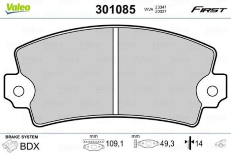 Тормозные колодки дисковые, комплект Valeo 301085