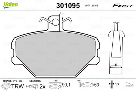 Тормозные колодки дисковые, комплект Valeo 301095