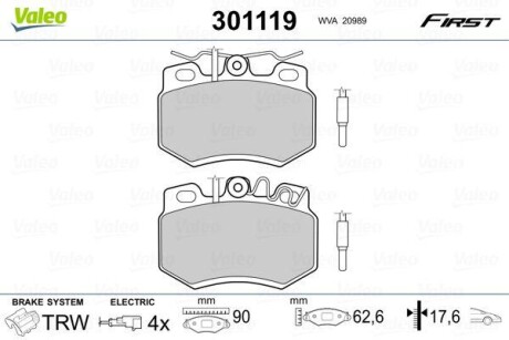 Тормозные колодки дисковые, комплект Valeo 301119