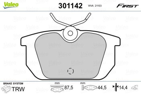 Тормозные колодки дисковые, комплект Valeo 301142