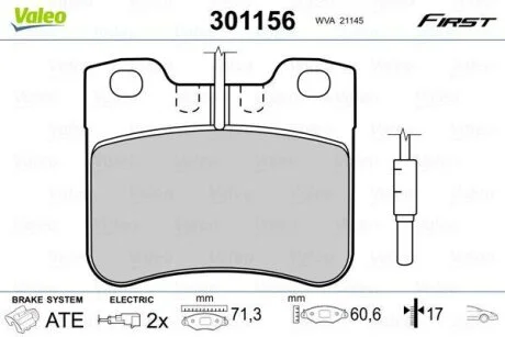 Тормозные колодки дисковые, комплект Valeo 301156