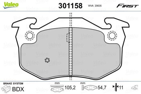 Тормозные колодки дисковые, комплект Valeo 301158