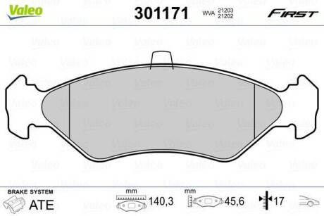 Тормозные колодки дисковые, комплект Valeo 301171