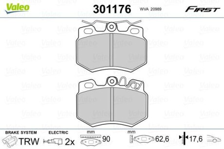 Тормозные колодки дисковые, комплект Valeo 301176