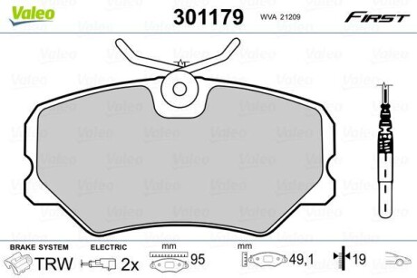 Тормозные колодки дисковые, комплект Valeo 301179