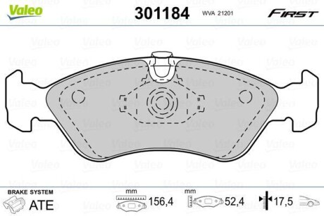 Тормозные колодки дисковые, комплект Valeo 301184