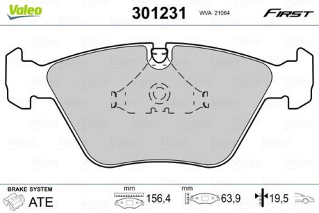 Тормозные колодки дисковые, комплект Valeo 301231