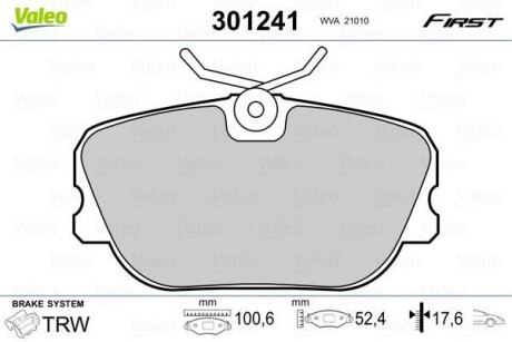 Тормозные колодки дисковые, комплект Valeo 301241