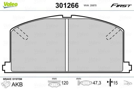 Тормозные колодки дисковые, комплект Valeo 301266