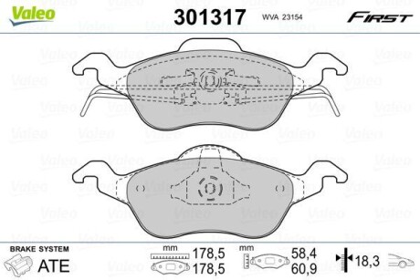 Тормозные колодки дисковые, комплект Valeo 301317