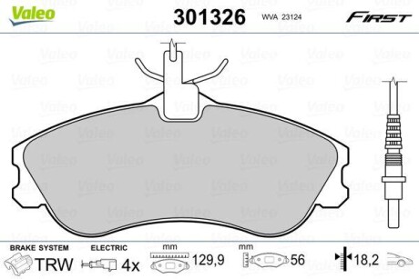 Тормозные колодки дисковые, комплект Valeo 301326