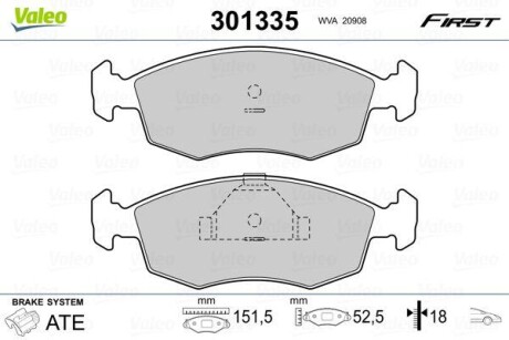 Тормозные колодки дисковые, комплект Valeo 301335