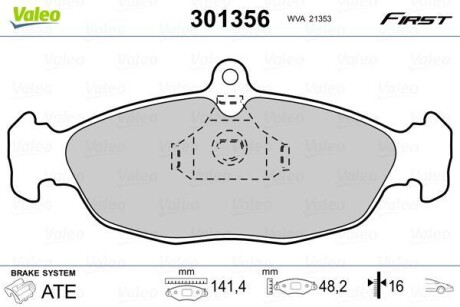 Тормозные колодки дисковые, комплект Valeo 301356