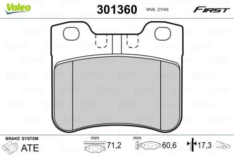 Тормозные колодки дисковые, комплект Valeo 301360