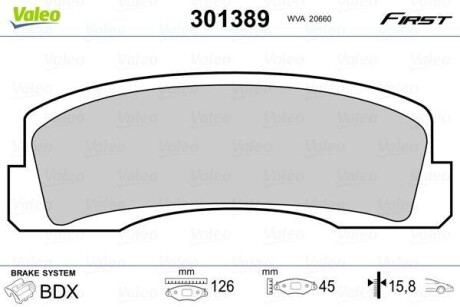 Тормозные колодки дисковые, комплект Valeo 301389