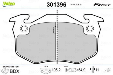 Тормозные колодки дисковые, комплект Valeo 301396