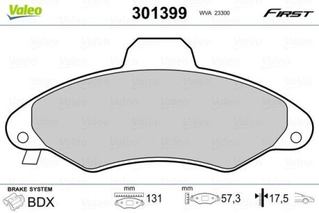 Тормозные колодки дисковые, комплект Valeo 301399