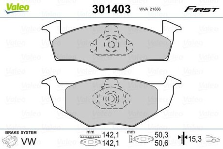 Тормозные колодки дисковые, комплект Valeo 301403